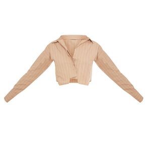 STONE POPLIN PINSTRIPE POCKET DETAIL CROPPED SHIRT in US size 4, 6 and 8